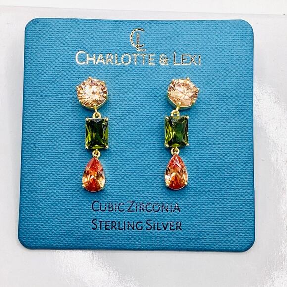 Charlotte & Lexi Gold and Green Cubic Zirconia Earrings - Picture 7 of 7